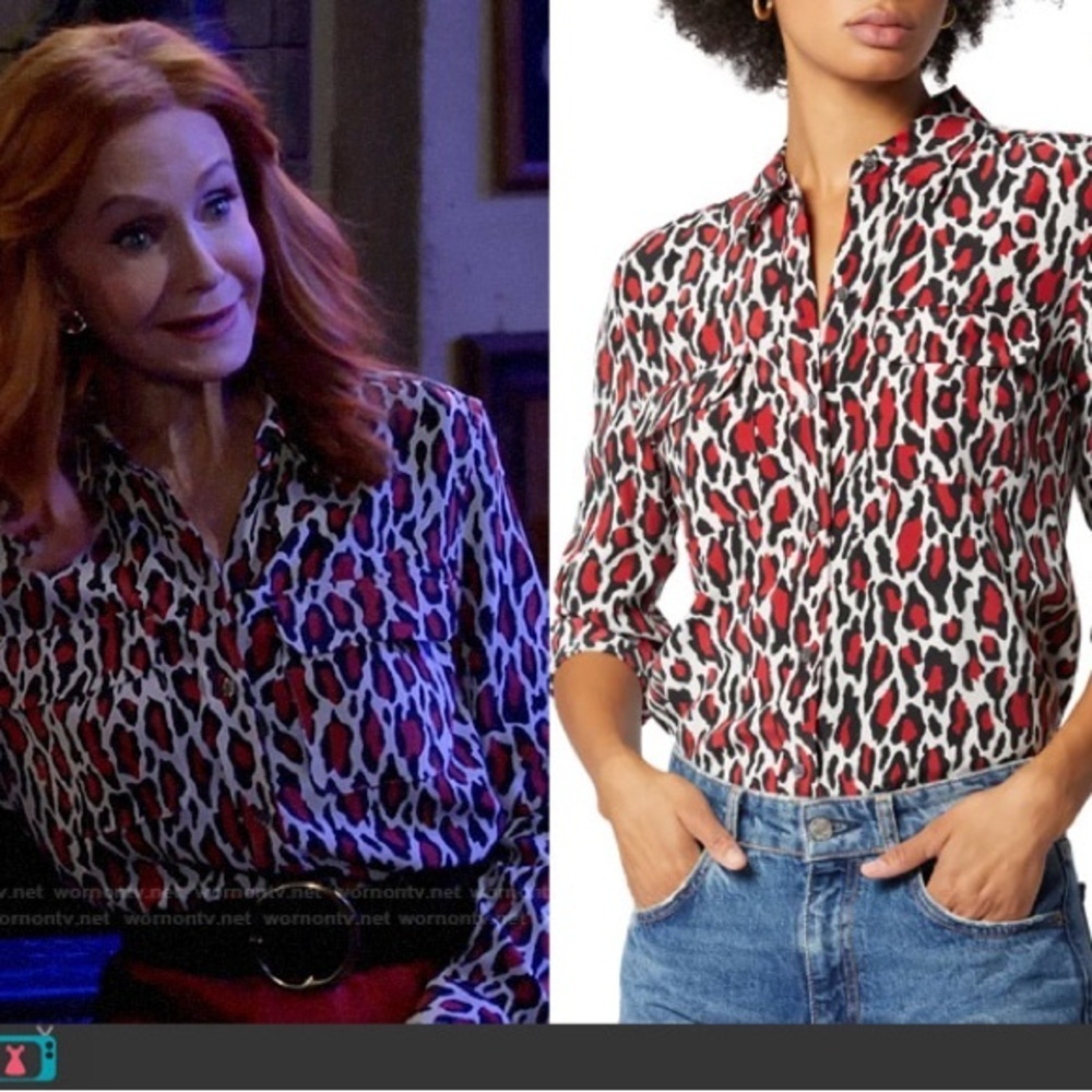 Equipment Slim Signature Animal-Print Silk Shirt (108)